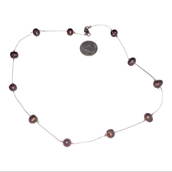 Vintage black freshwater sterling silver choker necklace 16” - Picture 2 of 4